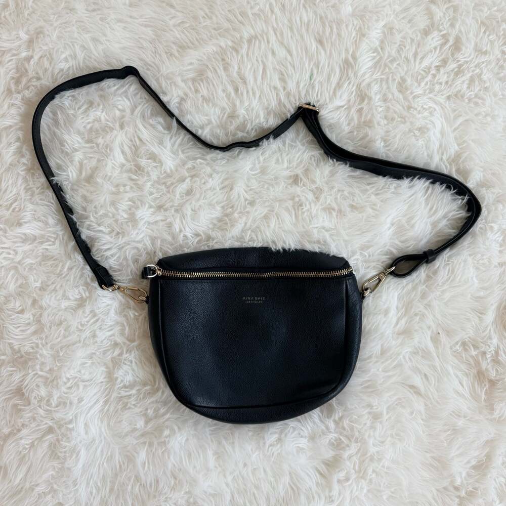 Mina Baie Black Leather Crossbody Bag Fanny Pack